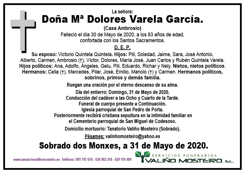 Esquela de María Dolores Varela García.